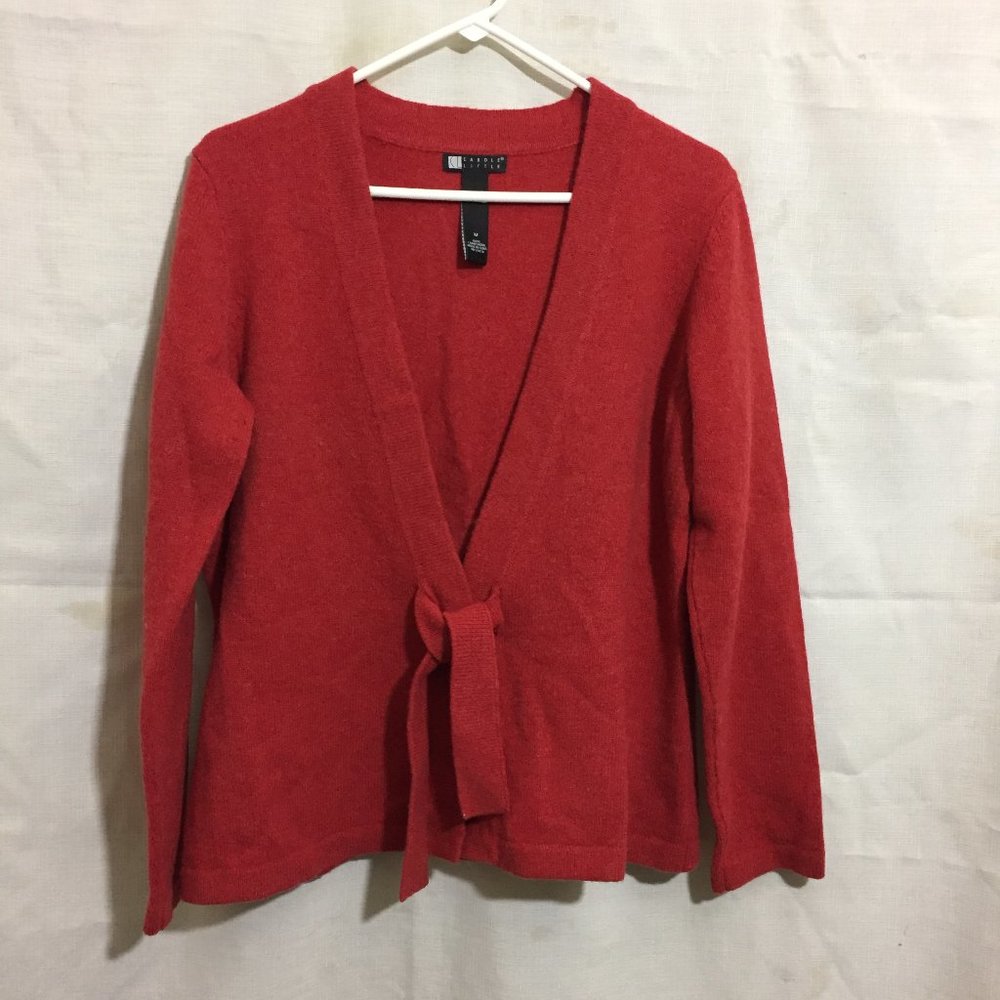 Carole Little Red Lambswool Cardigan Sweater Medium